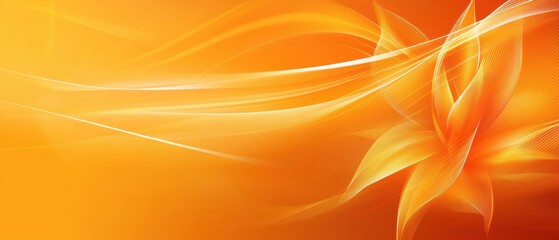 Poster - Abstract orange background with flowing lines and floral design, creating a warm and vibrant backdrop for graphic design and creative projects