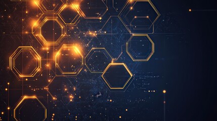 Aufkleber - geometric hexagon abstract background with glowing edges and overlapping hexagons, emphasizing depth, complexity, and modern design