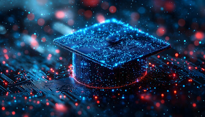 Poster - Digital graduation cap education technology concept