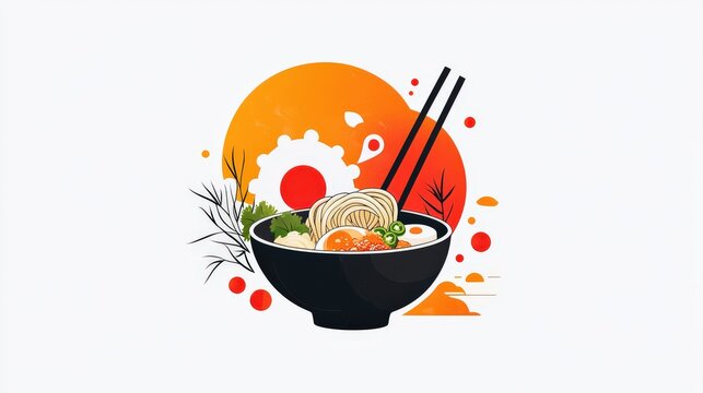 A minimalist ramen sticker with clean lines and bold colors. Mood: sleek and simple