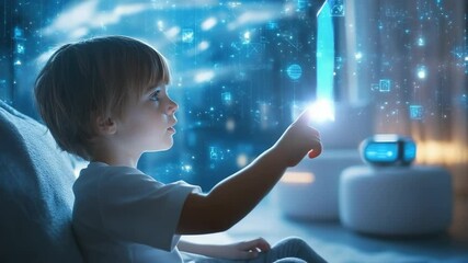 Aufkleber - a boy at home in front of a monitor screen is learning artificial intelligence, ai
