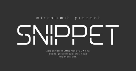 Poster - Snippet: a sleek, abstract digital font crafted for technology and modern creativity. Great for futuristic typography, electronic projects, and forward-thinking branding. Vector illustration