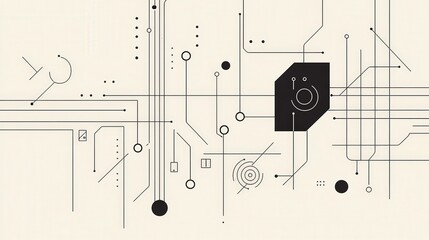 Fototapete - vector banner using line art to depict machine learning with clean, interconnected icons representing AI, algorithms, and data processing