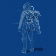 Poster - Detailed blueprint illustration of a futuristic astronaut suit.