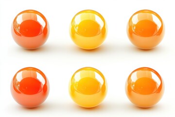 Poster - Six shiny spheres arranged in two rows with orange and yellow colors on a white background studio shot