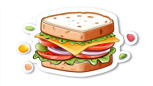Retro-style food sticker featuring a classic sandwich with colorful ingredients. Mood: nostalgic and fun