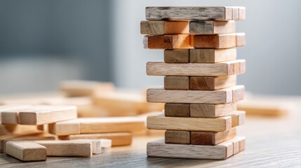 Poster - A stack of wooden blocks illustrating the concept of business continuity and resilience in organizational strategy