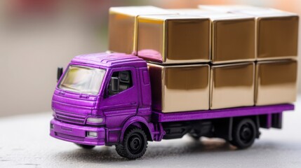 Poster - A toy truck carrying a box on its back representing digitalization in business operations and logistics concept