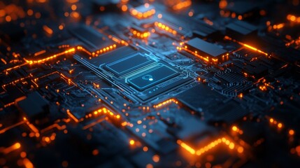 Poster - Innovative technology circuit board digital environment visual illustration futuristic design close-up view technology concept