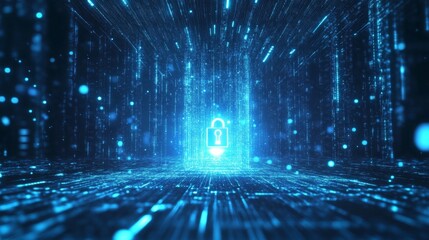 Poster - cybersecurity action digital lock protection virtual space infographic high-tech environment abstrac