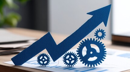 Poster - Vibrant blue paper cut of a business graph illustrating capital efficiency model concept for optimal resource allocation