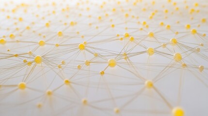 Poster - Dynamic network of yellow particles interacting abstract space digital art technology environment close-up view connectivity concept