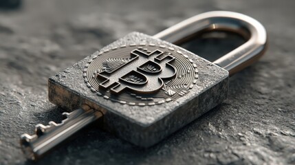 Poster - Secure lock on concrete surface representing cryptocurrency security and protection measures for digital assets in finance