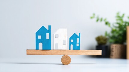 Poster - House positioned on a scale illustrating debt management strategies for efficient borrowing and financial stability