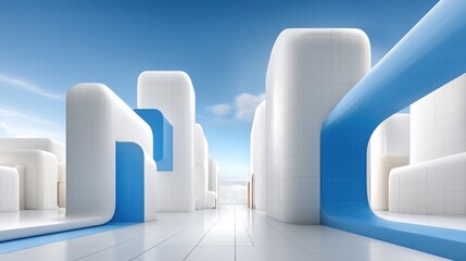 Poster - A futuristic cityscape featuring sleek blue and white architectural designs symbolizing decentralized finance opportunities
