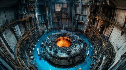 Poster - Exploring industrial innovation nuclear reactor core power facility high-resolution image dynamic environment aerial view science concept