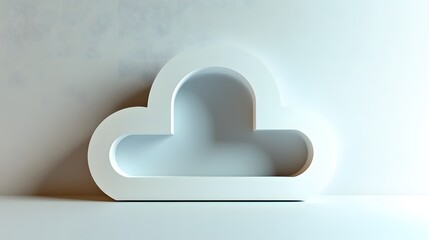 Poster - Modern minimalist cloud-shaped shelf against a light wall.  Perfect for displaying small objects or as a decorative element. Simple, clean design.