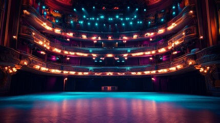 Poster - Theatrical performance stage grand theater interior dramatic lighting wide angle artistic expression