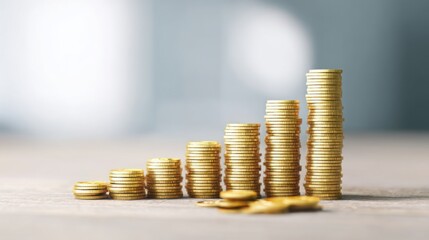 Poster - A neatly stacked pile of coins representing the concept of early investment payoff and financial benefits in wealth