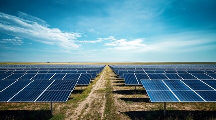 Poster - Harnessing solar energy photovoltaic panels on farm land renewable energy sunny landscape expansive view