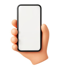 3d hand with phone. cartoon soft clay hand holding cellphone with empty white screen isolated. vecto