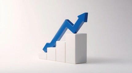 Poster - Elegant blue arrow positioned on a white pedestal symbolizing financial trends and strategic market insights