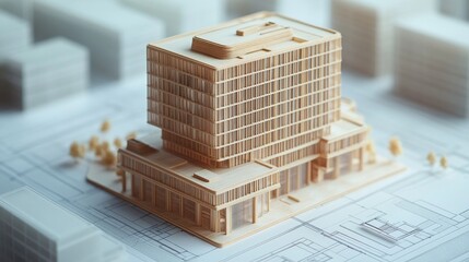 Poster - Architectural model of a modern office building urban environment 3d render contemporary design aerial view