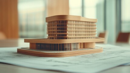 Poster - Architectural model showcase modern office building design studio contemporary environment angled view innovation concept