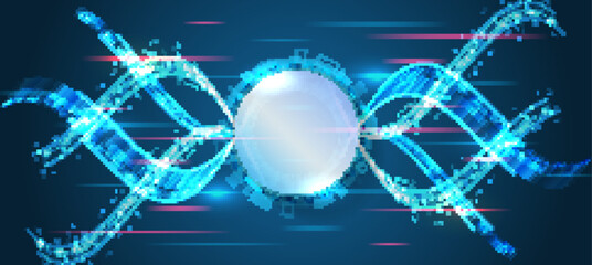 Poster - Data transfer and protection, internet communication on a blue background. High computer technology design. Modern science vector presentation. Abstract circles and waves futuristic concept.