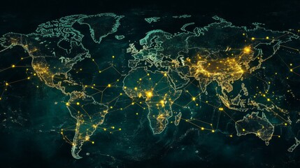 Poster - global network connectivity visualization digital world map infographic technology aerial view data 