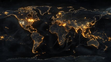 Poster - Global nighttime light map visualization digital art earth infographic aerial view urbanization trends