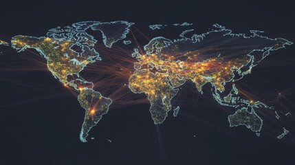 Poster - global connectivity insights a world map of urban light patterns digital visualization nighttime bir