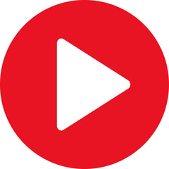 Fototapete - Play video red button icon, sign isolated on white background. Trendy circle play button icon in flat style. Radio symbol, video player, arrow.