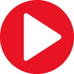 Fototapete - Play video red button icon, sign isolated on white background. Trendy circle play button icon in flat style. Radio symbol, video player, arrow.