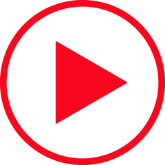 Fototapete - Play video red button icon, sign isolated on white background. Trendy circle play button icon in flat style. Radio symbol, video player, arrow.