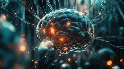 Poster - Exploring neural connections brain activity visualization digital art abstract environment close-up view innovative concepts