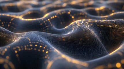 Poster - Dynamic digital waves flowing over a dark surface abstract concept technology close-up view data visualization