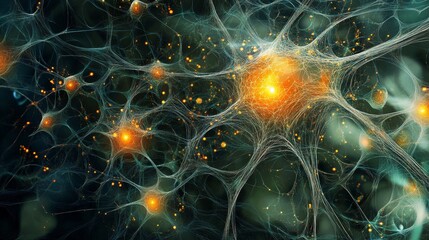 Poster - Neural activity visualization science lab digital art abstract environment close-up view brain connectivity concept