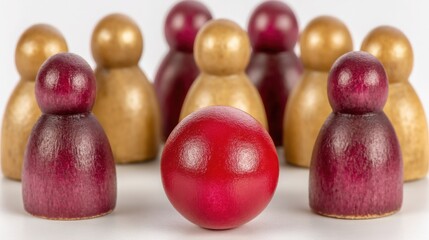 Poster - A group of wooden figures representing diverse financial strategies and their evolution in adapting to market changes