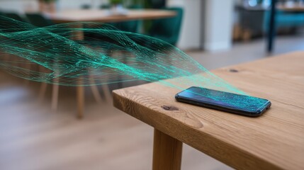 Poster - A cell phone placed on a table demonstrating the disruption of financial technology and its impact on modern banking practices
