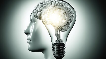Poster - A light bulb designed in the shape of a human head symbolizing future-ready workforce strategies and adaptation