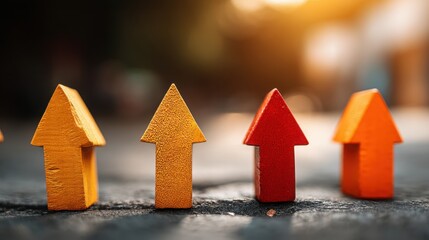 Poster - Three wooden arrows pointing in different directions representing fund flow sentiment and money movement watching