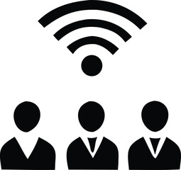 Poster - Business people icons show a man and woman, while another man with a wireless network symbol indicates internet communication technology