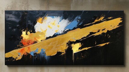 Poster - Dynamic abstract art piece contemporary gallery painting modern environment close-up view creative expression