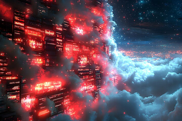 Poster - Futuristic city structure floating above clouds