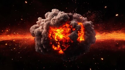 Poster - Explosive Fireball Erupting in Dark Space with Luminous Flames and Smoke Clouds Filling the Scene
