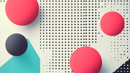 Poster - Stylish background of geometric shapes, dots, circles and retro color palette