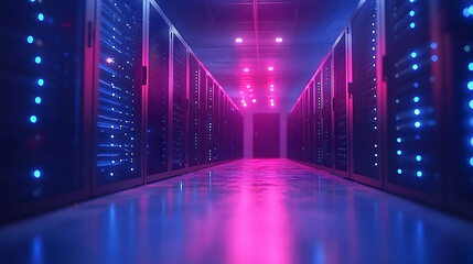 Poster - Futuristic server room neon lighting