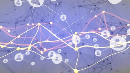 Poster - technology network visualizing glowing nodes linking user avatars with numeric data overlays
