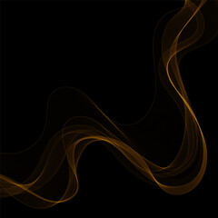 Leinwandbilder - Gold Smoky abstract wave on a black background. Vector design element. Eps 10